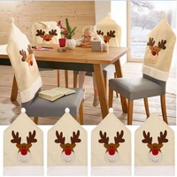 4pcs christmas hat chair cover xmas santa claus deer elk dining chair covers for kitchen placemat dining seat christmas decor