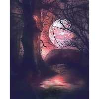 painting by numbers beautiful forest red moon landscape canvas wedding decoration art picture gift diy for kids adults