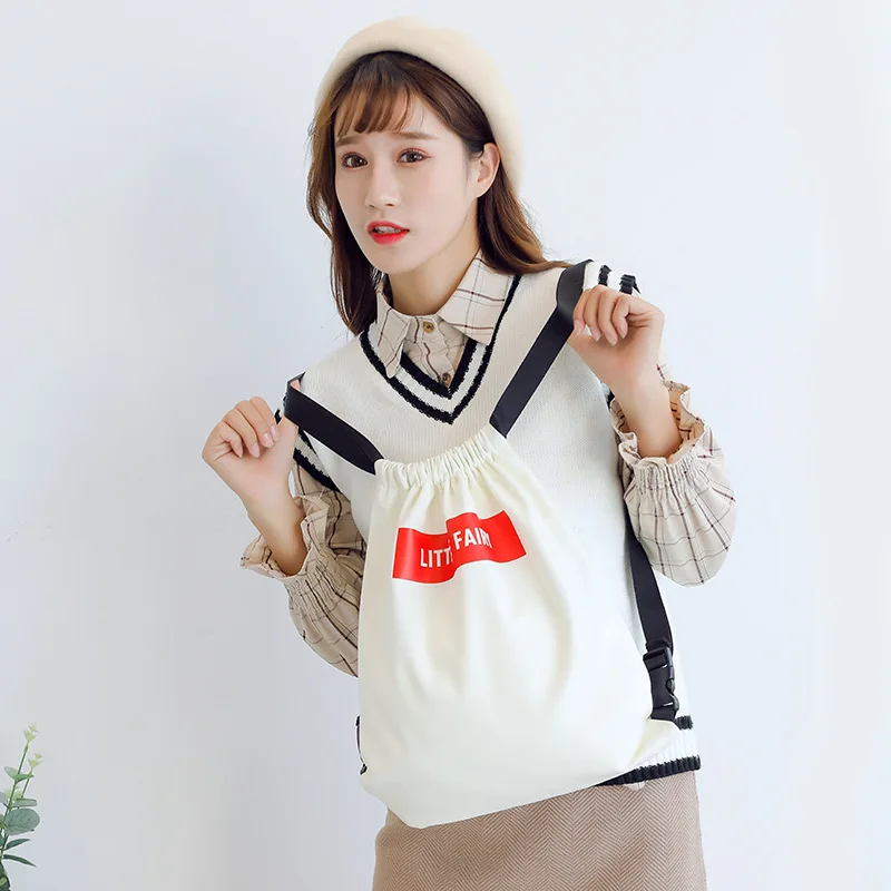 

Fashion Art Backpack Canvas Drawstring Bags Open pocket Cotton Canvas Backpacks Canvas Bag