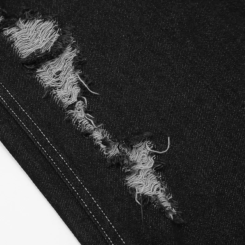 

Men's loose ripped black denim pants straight wide leg graphic printed streetwear punk Harajuku Gothic hip-hop pants