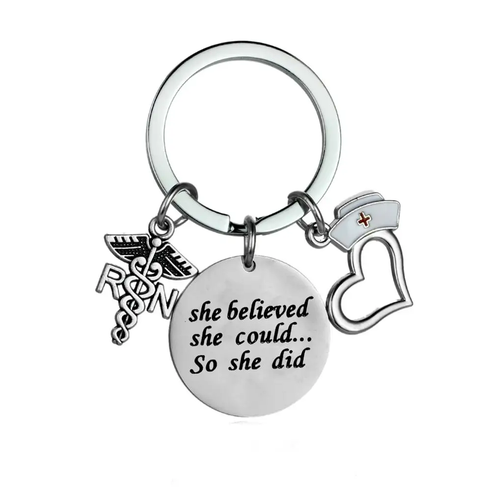 Nurse Keyrings Engraved Words RN Cap Pendant Charm Keychains Doctor Student Gifts Jewelry Stainless Steel Key Rings | Украшения и