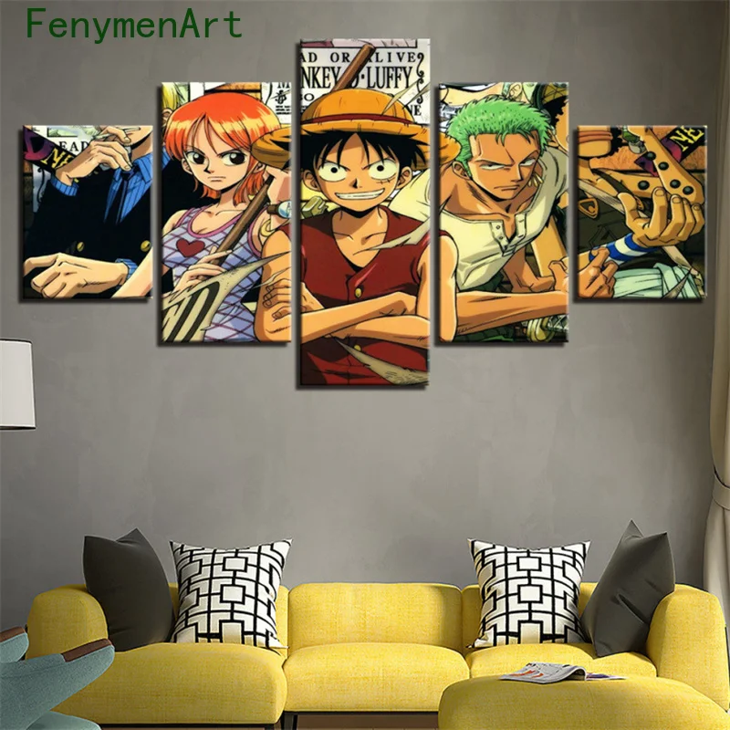 

One Piece Posters and Prints Anime Luffy Canvas Wall Pictures 5 Panel Modern Art Painting for Living Room Home Decor No Frame