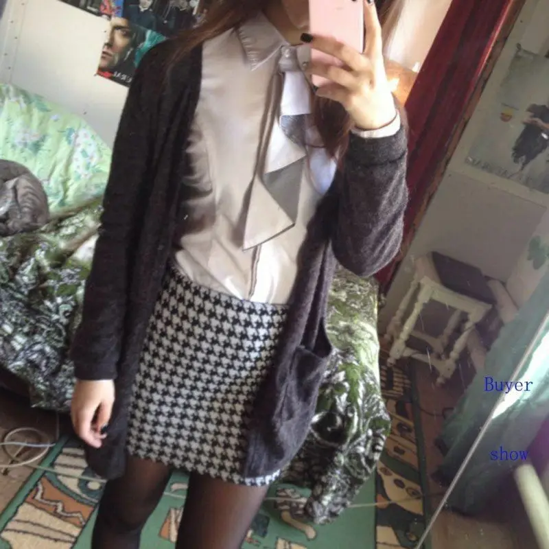 Autumn Ladies Long Sleeve Knitted Fluffy Sweater Cardigan Coat Outwear Women Basic Baggy Black |