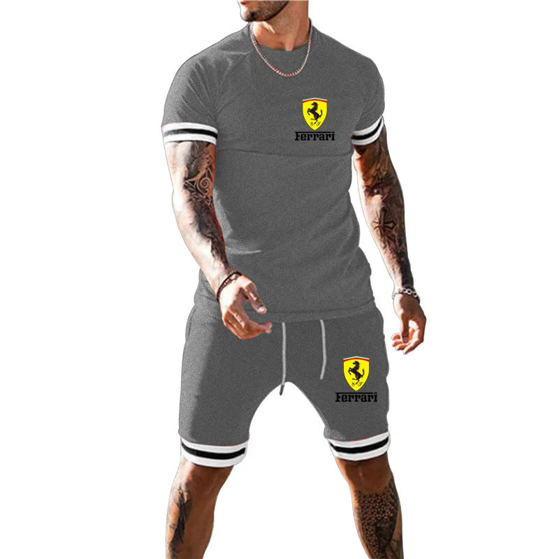 

2021 New Summer Oversized T-shirt Brand Men Beach Shorts Sets Streetwear Tracksuit Men's Suit men's trend short sleeve T-shirt