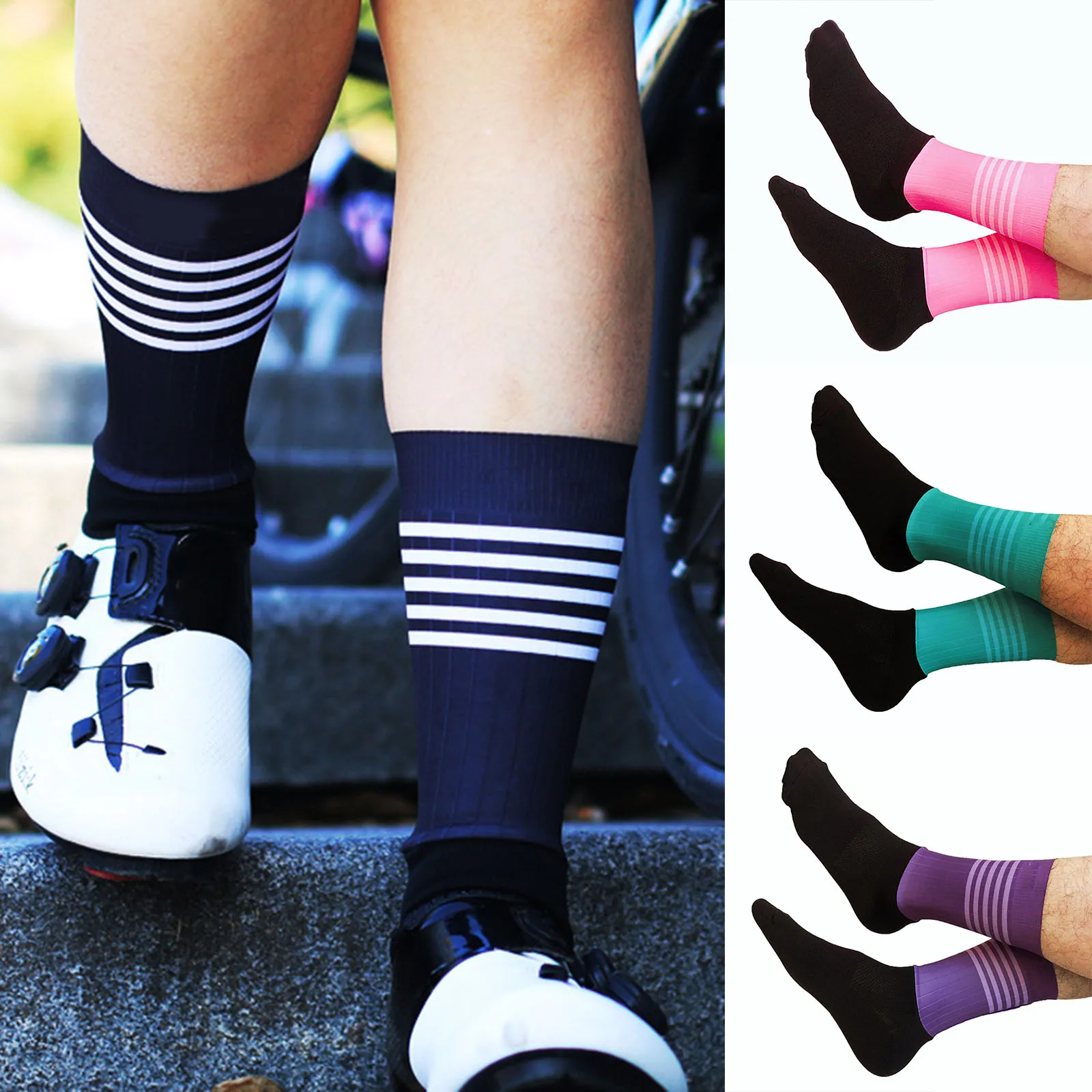 

Middle Stocking Socks Nylon Striped Breathable Sweat Absorbent for Summer Women and Men Outdoor Sports Socks &T8