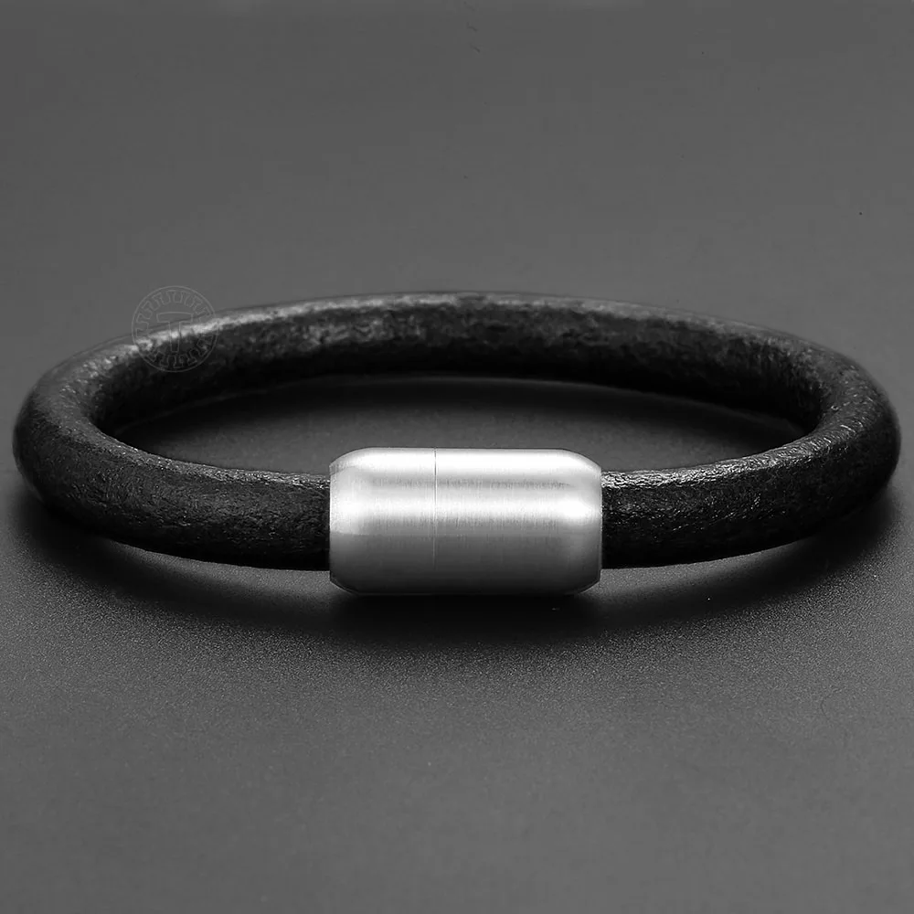 Черный кожаный браслет для мужчин и мальчиков 8 мм мужской в панк стиле ювелирные