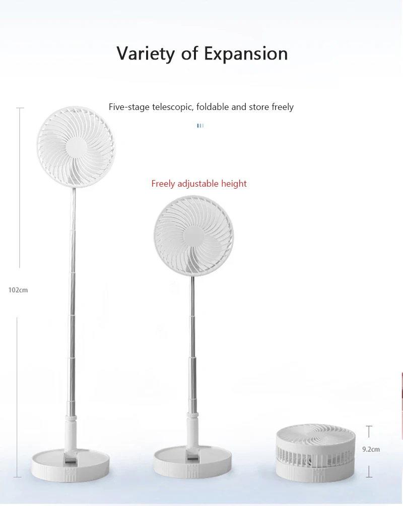 

39-102cm USB Quiet Electronic Floor Fan Height Adjustable Flexible Folding Cooling Fan Foldable 1 Meter Cooler 7200mAh Portable