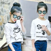 weixu childrens spring autumn white top kids girls cartoon cotton long sleeve t shirt clothes for girls 8 10 11 12 14 years old