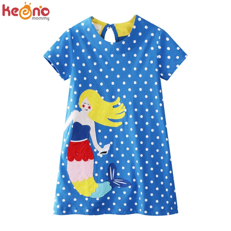 

Girls Dresses Summer Casual Toddler 100% Cotton Mermaid Appliques Dress Sleeve Baby T-Shirt Dresses Kids Clothing Vestidos