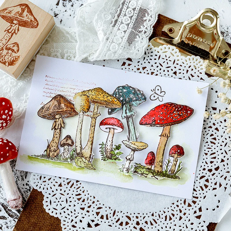 Винтажные грибы печать растения DIY Деревянные и резиновые штампы для