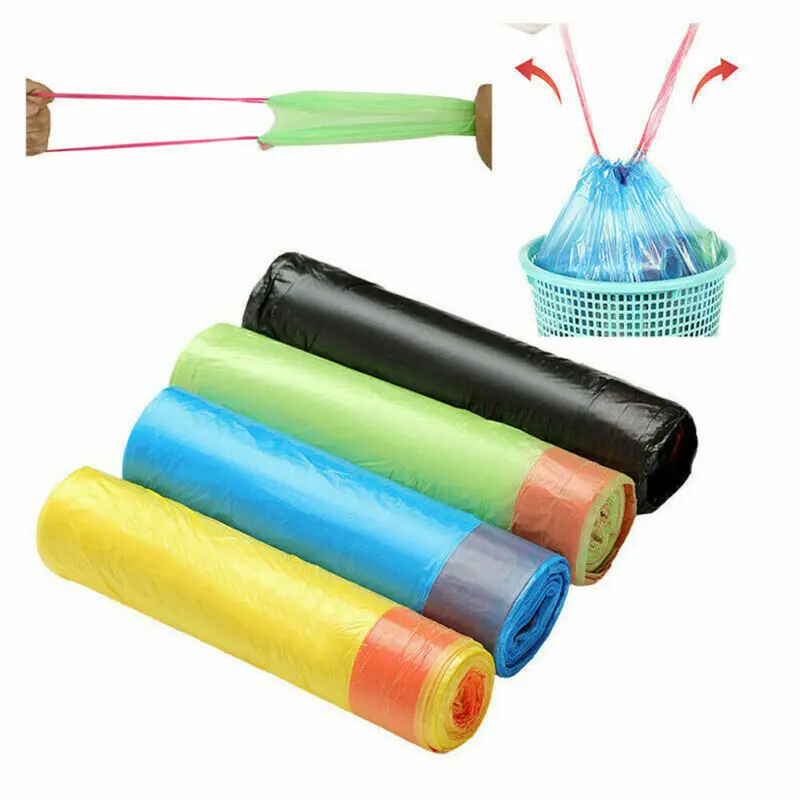 15pcs/roll Kitchen Garbage Bags with Drawstring 60L Bin Handle Bathroom Trash Bag |