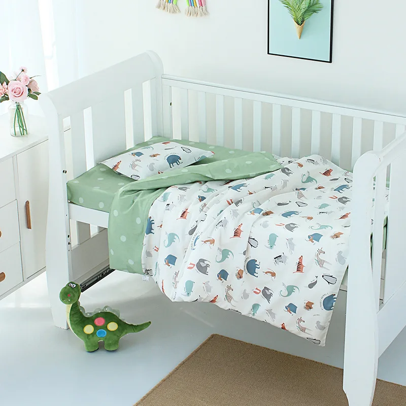 

3Pcs Set Baby Bedding Bed Linen Quilt Cover Pillowcase Cotton Cartoon Print All Seasons Size Can Be Customized Crib Bedding Set
