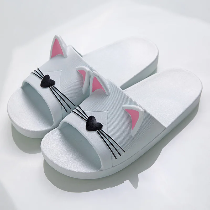 Шлепанцы женские с мультяшным котом мягкие сандалии на плоской подошве плоская