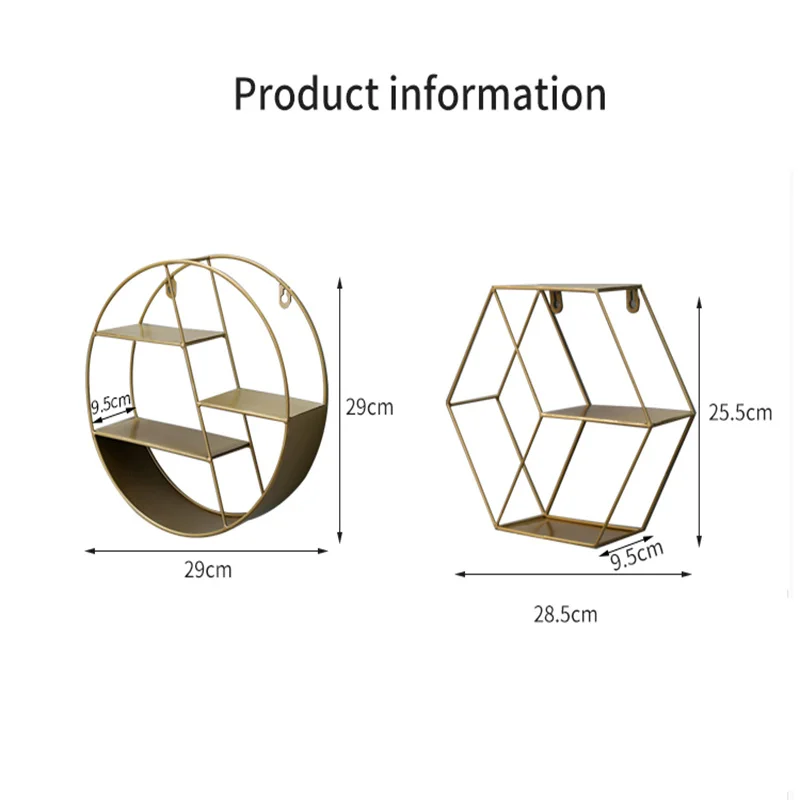

Decor Wall Shelf Space Saving Metal Gloden Floating Shelves for Wall Hexagon Hanging Rack for Living Room Bedroom Organization