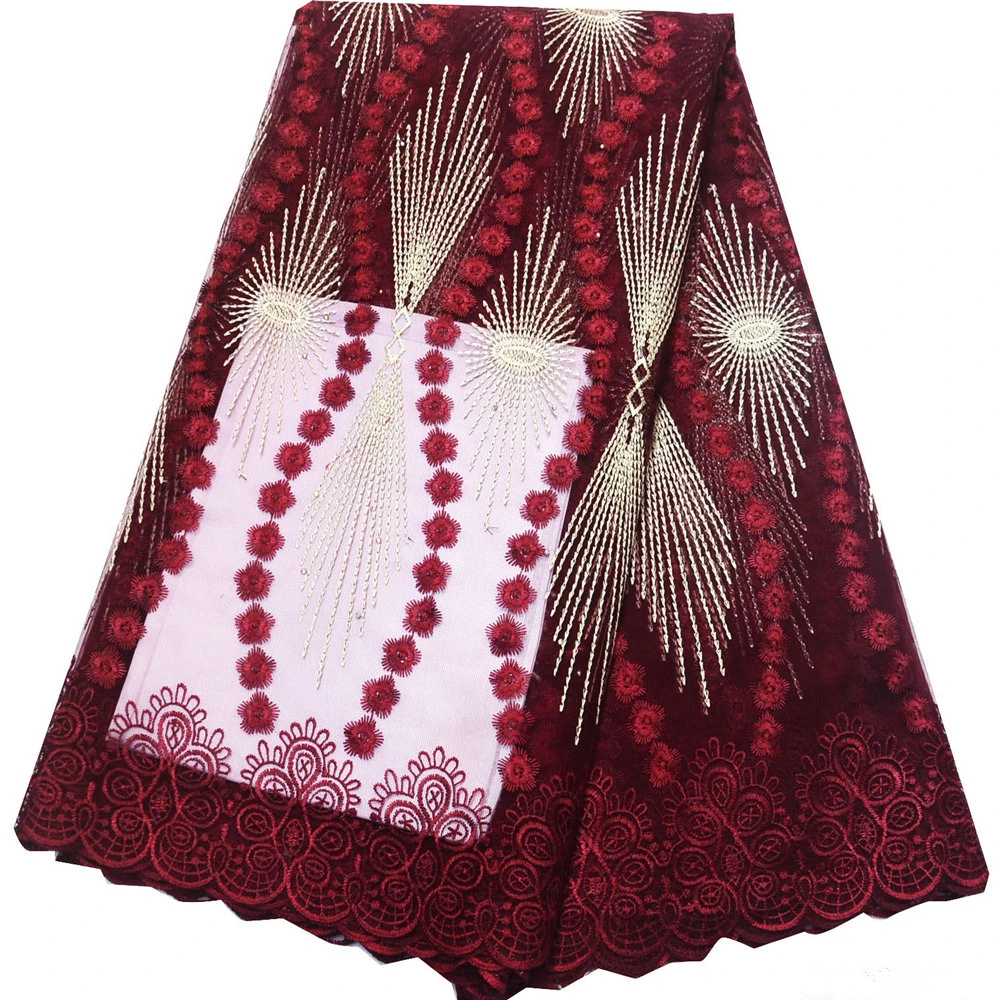 Wine color Tulle Lace fabric embroidered african french lace with stones Nigerian for wedding | Дом и сад