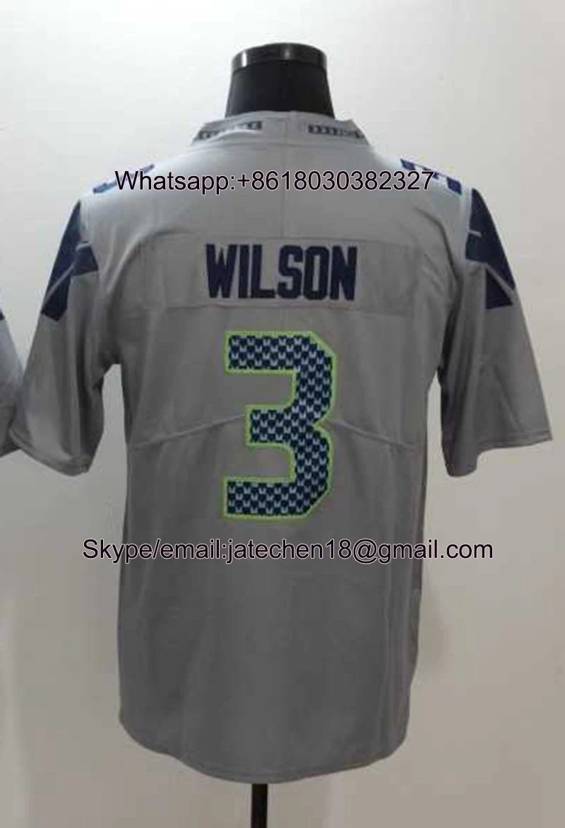 

Customize Any Name Men Women Youth Metcalf #14 Russell Wilson #3 White Navy Grey Green Football Jersey Drop shipping Wholesale