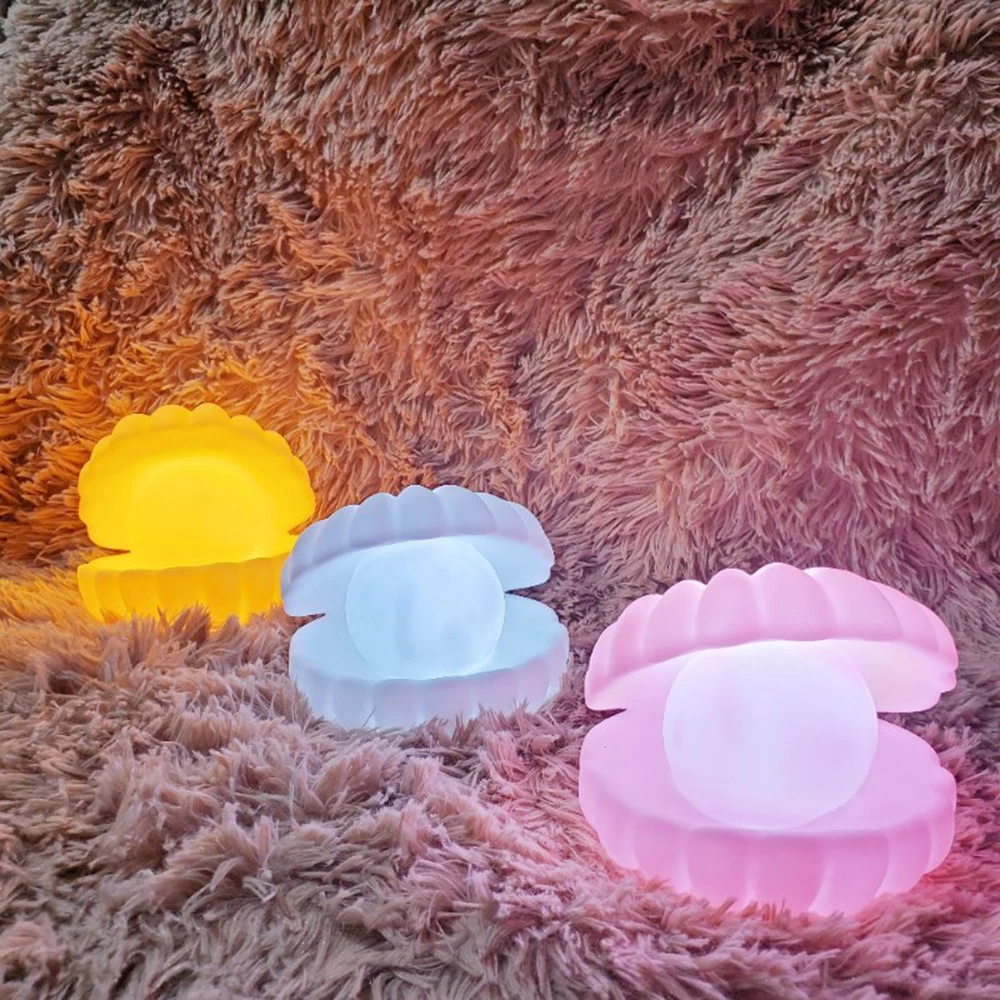 

Mini Shell Pearl Night Light Streamer Mermaid Fairy Shell Night Lamp Bedside Home Bedroom Decoration Xmas Gift