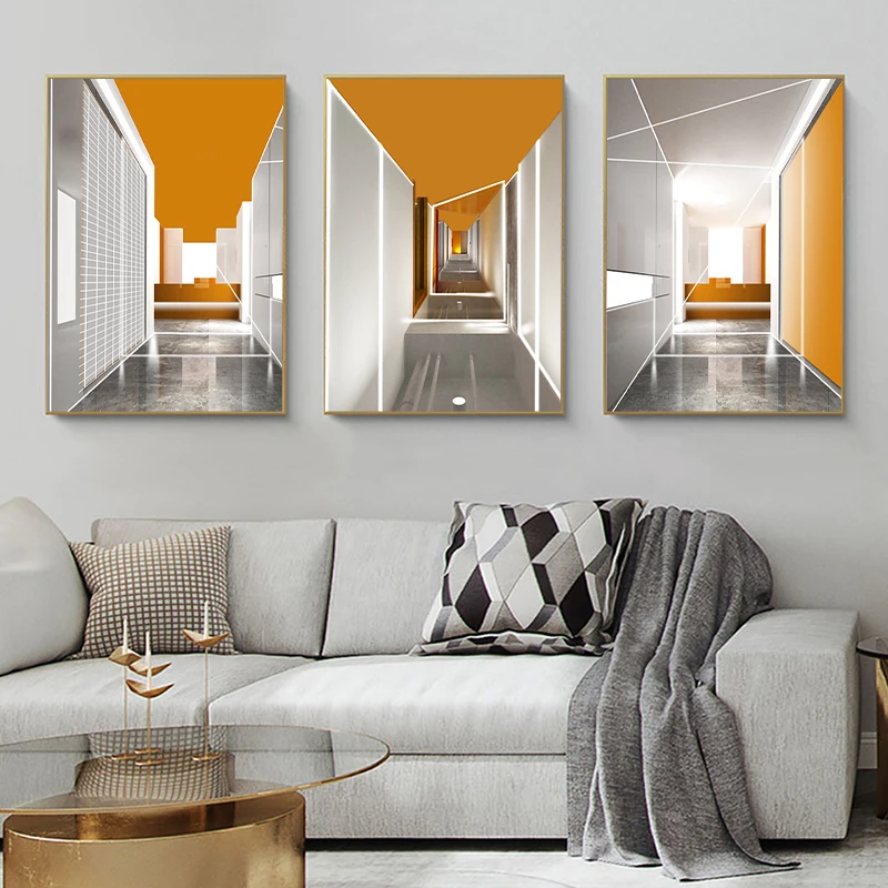

Orange Geometric Building Canvas Poster Nordic Abstract Wall Art Painting Print Wall Pictures for Living Room Modern Home Decor