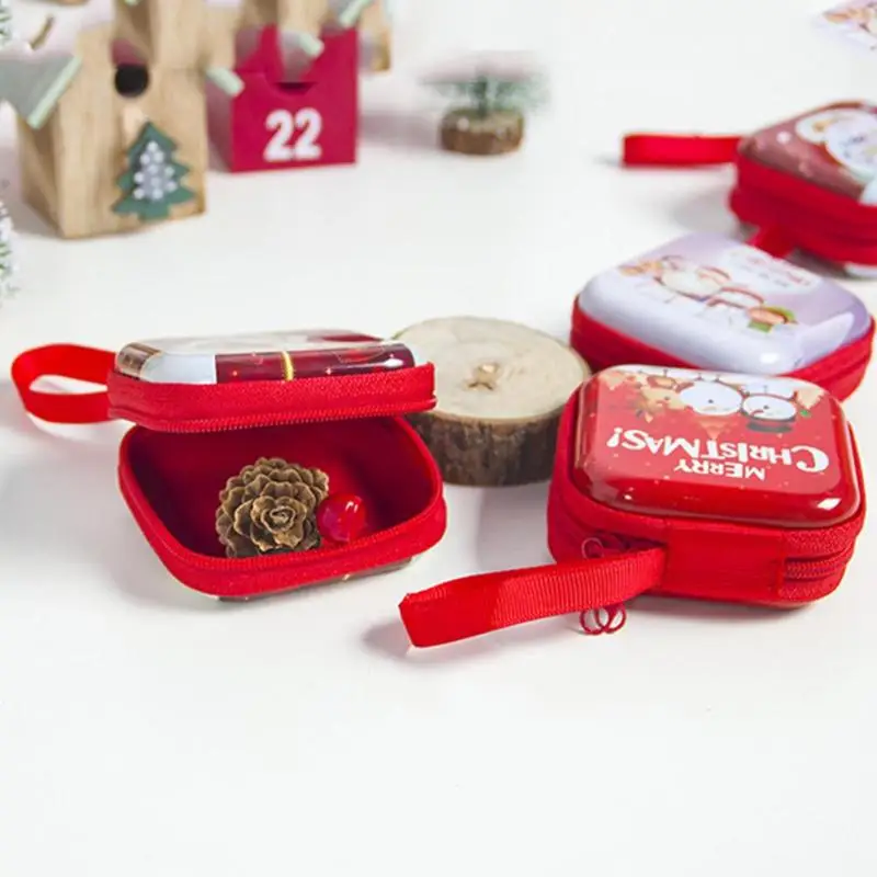 Christmas Money Wallet Tinplate Square Zipper Coin Purse Cartoon Santa Claus Snowman Storage Candy Boxes Children Gift 2020 | Дом и сад