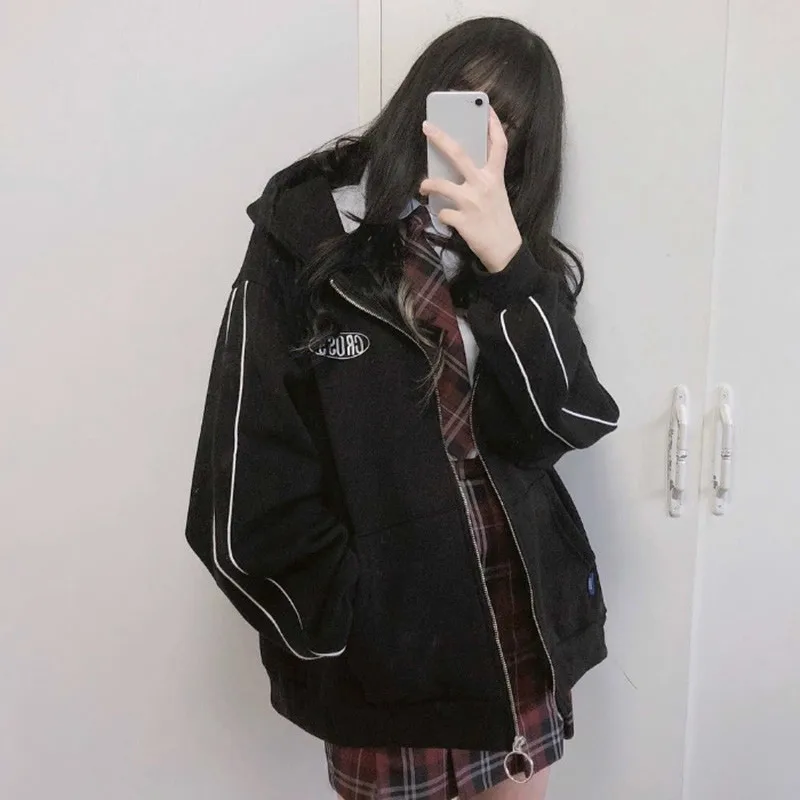 Neploe Harajuku куртка оверсайз вышивка письмо толстовки пальто Женская Студенческая плюс размер верхняя одежда женские свободные пиджаки и куртки