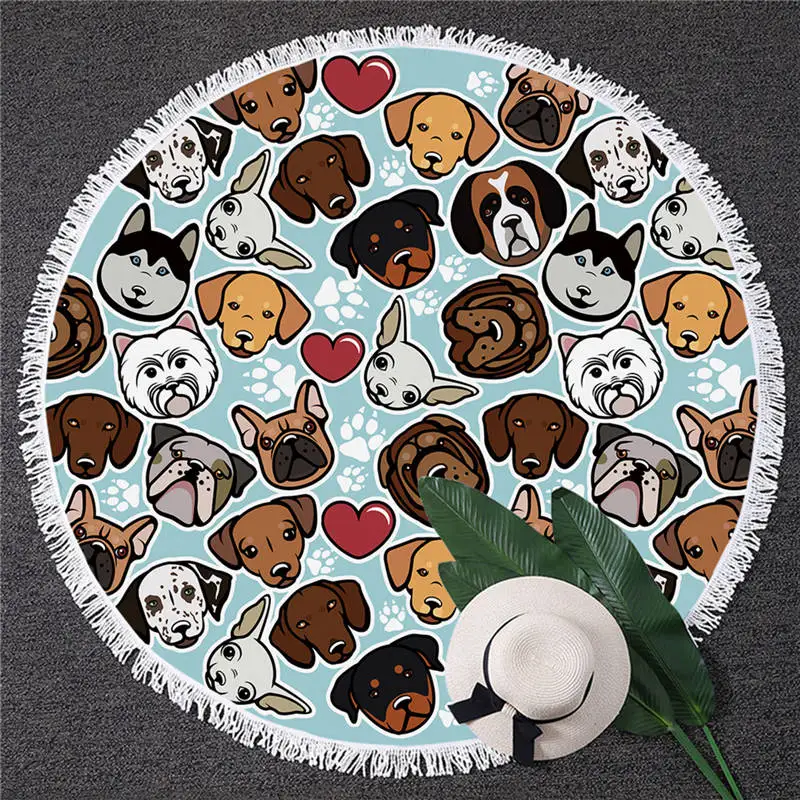Dog 15 Blesslive мультяшное круглое пляжное полотенце пират Мопс гобелен бульдог Toalla солнцезащитное одеяло Большое банное полотенце для взрослых 150 см - Цвет: Dog 15