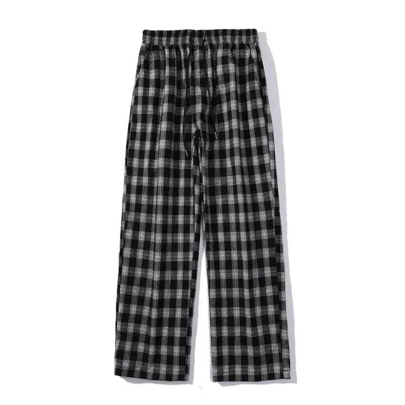 

Spring Summer Plaid Pants Men's Fashion Retro Casual Pants Men Streetwear Loose Hip-hop Straight Wide-leg Pants Mens Trousers