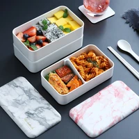japanese double layer lunch box marble pattern bento box microwave lunchbox for student office worker rectangular food container