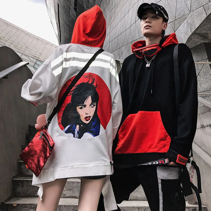Aolamegs толстовки для мужчин крутые комиксы девушка печати пуловер Harajuku стиль толстовка с капюшоном высокий уличный пэчворк уличная пара