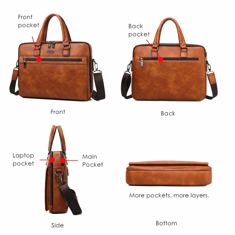 JEEP BULUO Brand New Style Shoulder Travel Bag For Man  High Quality  Men Business Briefcase Bags For 14 inch laptop A4 File