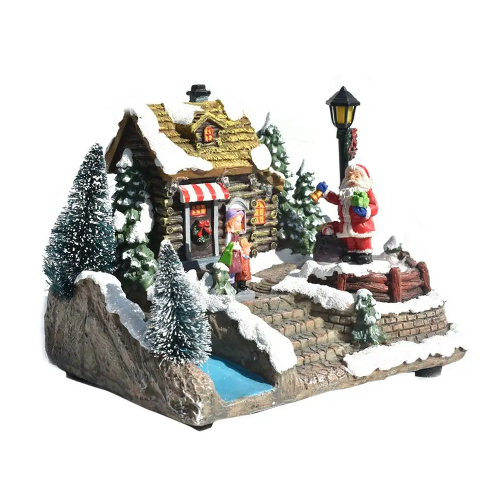 

Snow Houses With Colorful Flashing LED Light Christmas Decoration For Home New Year Kids Gift Resin Christmas Scene Village