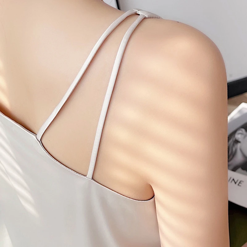 Майка женская шелковая на бретельках короткий Свободный жилет с V образным