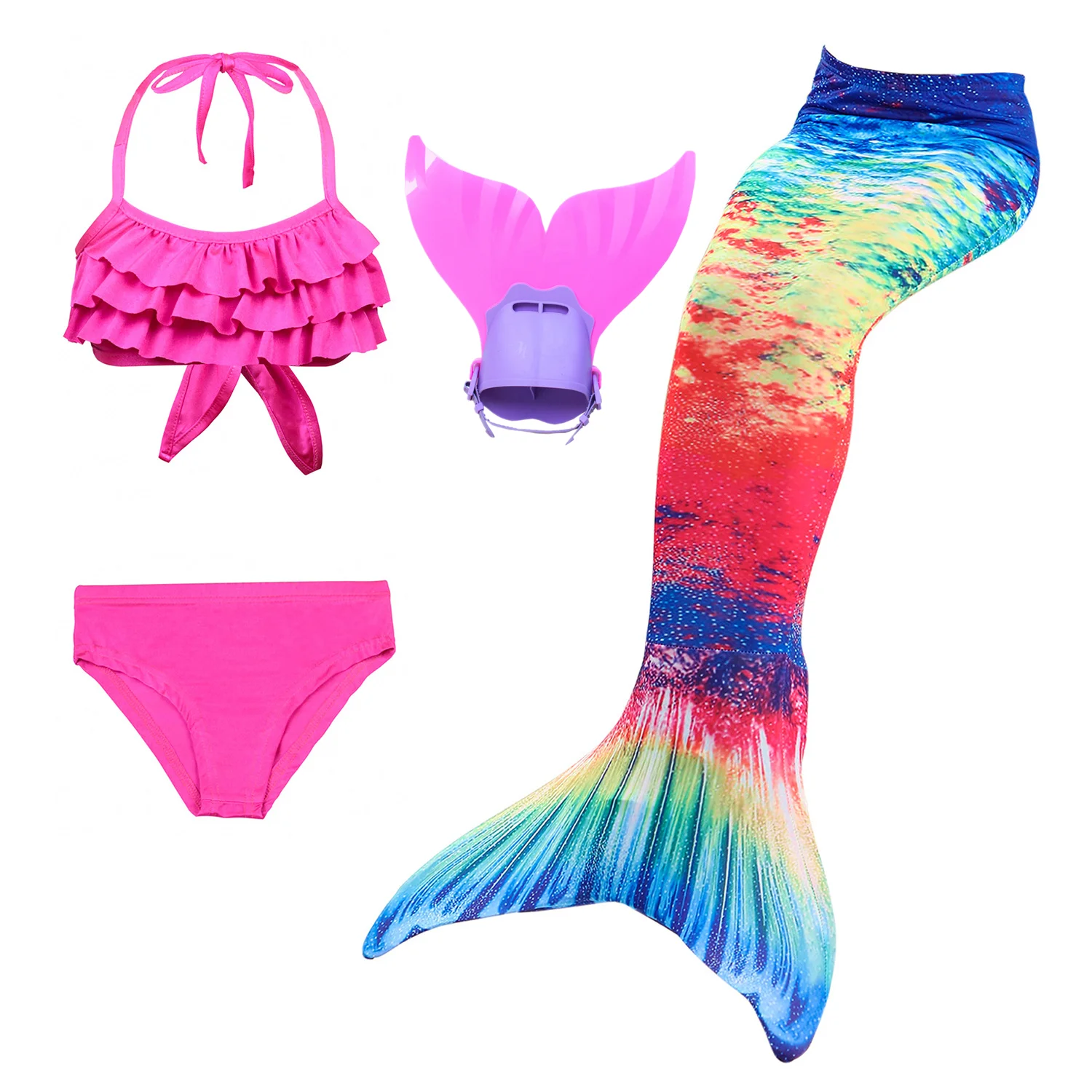 

Bikini Mermaid Tails Cosplay Swimwear Mermaid Performance Clothing 4PCS/Set Girls Mermaid Swimsuit With Monofin Kids