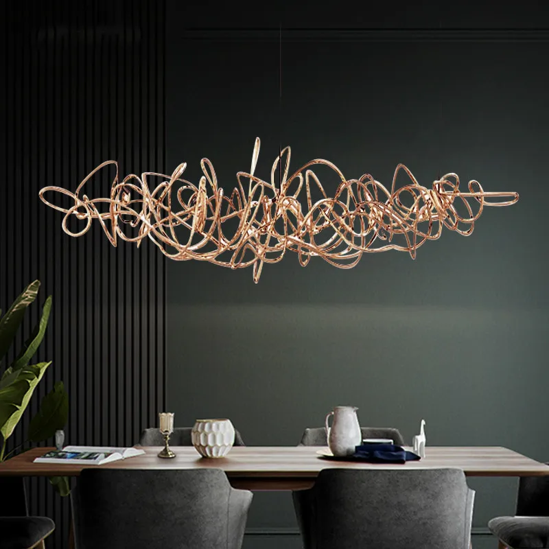 

Post-modern light luxury LED restaurant chandelier decoration Nordic front desk lamps simple iron art bar tree chandelier