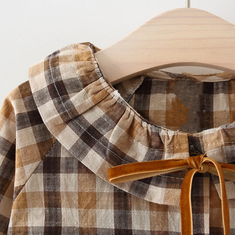 Explosion Europe America Baby girls Corduroy Strap Skirt Plaid Shirt Set spring autumn bow princess cute dress suit 2pcs | Детская