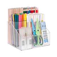 jiukni 5 compartment clear plastic school supplies pen organizer for desk desktop storage for makeup accessories