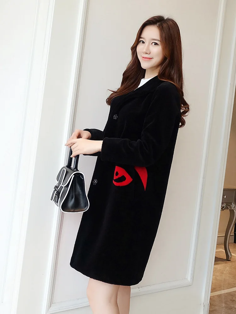 Женское шерстяное пальто с овчиной винтажное из овчины в Корейском стиле верхняя