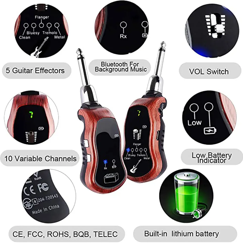 k380c wiederaufladbare 5 effekte drahtlose elektrische gitarre sender empfänger set free global shipping