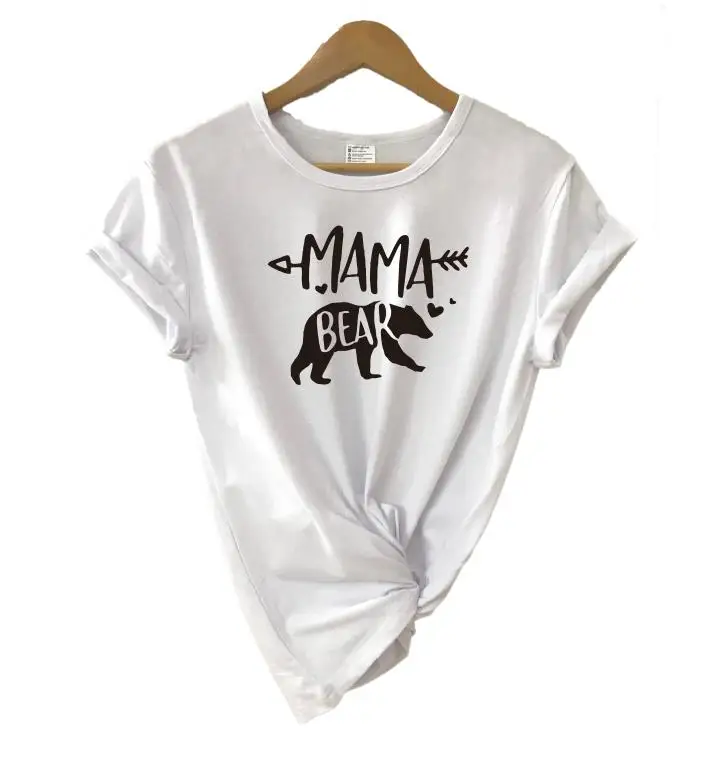 white t black MAMA Одинаковые футболки для всей семьи с изображением медведя, мамы, медведя, папы, медведя, футболки, повседневные футболки с короткими рукавами для маленьких девочек, хлопковые футболки, Прямая поставка - Цвет: white t black MAMA