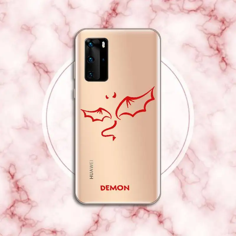 

Demon Angel Couple BFF Cartoon Phone Case Transparent for Huawei P20 P30 P40 lite pro P smart 2019 honor 8x 10i