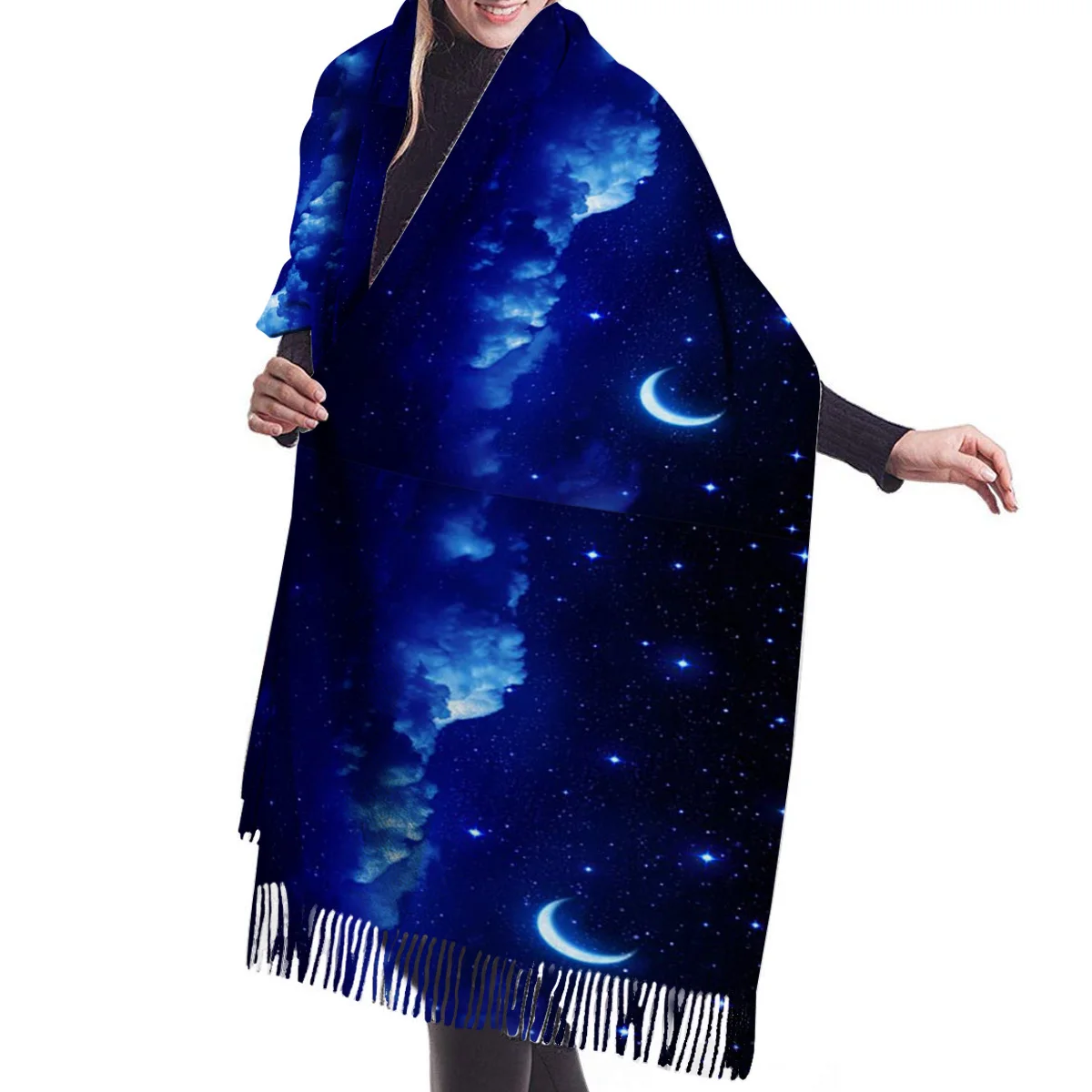 Ночной Небесный Звездный лунный синий шарф с облаками унисекс толстые теплые