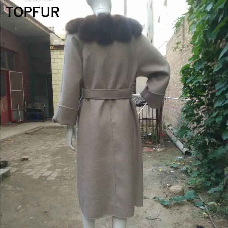 TOPFUR Роскошная новая стильная шуба из натурального меха женская зимняя шуба из овечьей кожи с толстым воротником из лисьего меха Высококачественная модная шуба