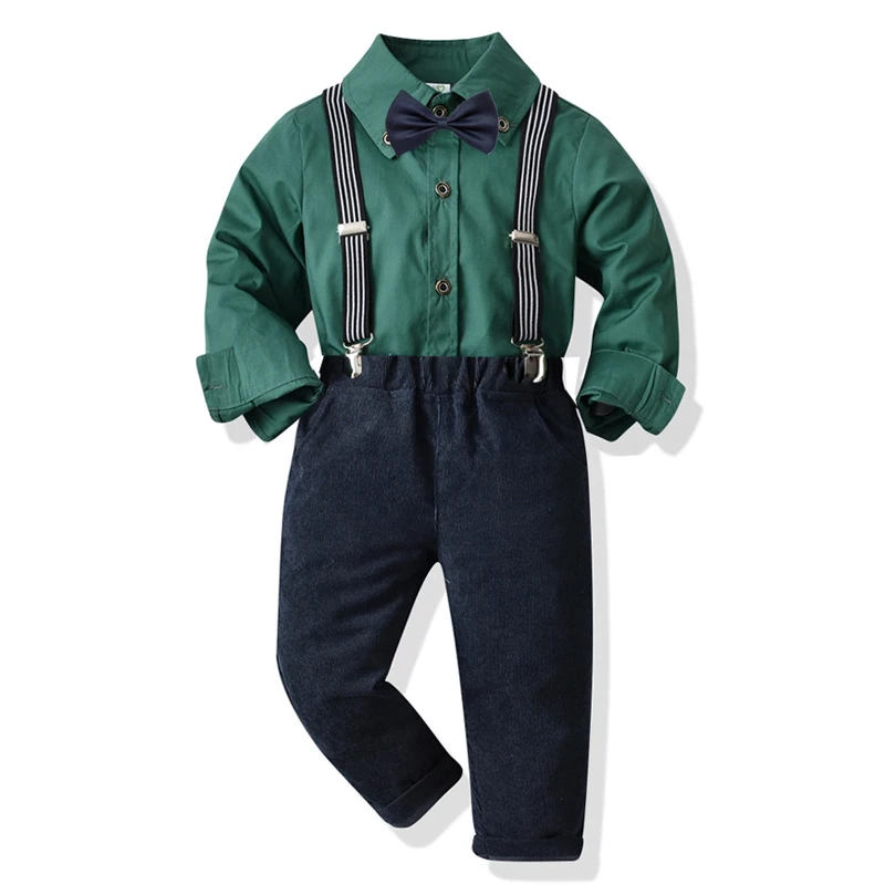 Официальный костюм для маленьких мальчиков одежда зеленая рубашка с длинным