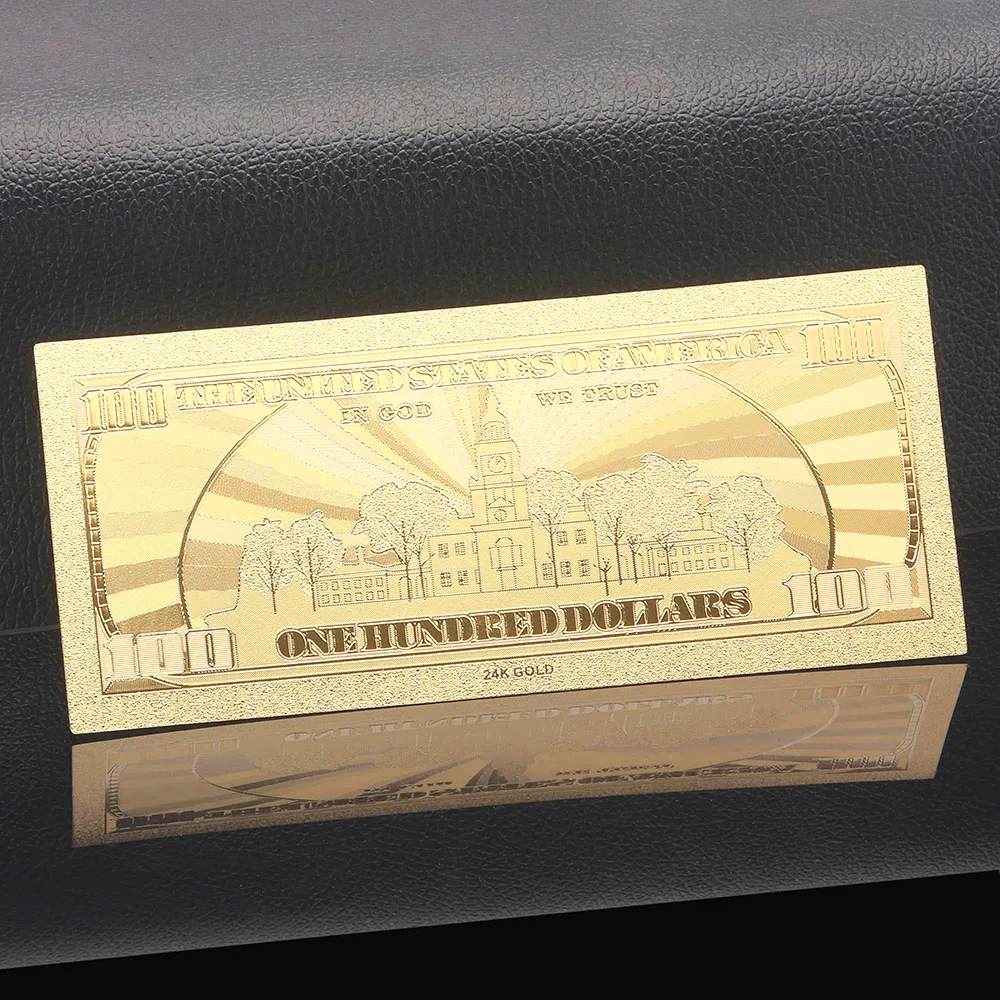 100 долларов банкнот в пластиковой рамке 24 карата золотого цвета Счастливого