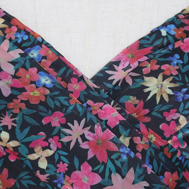 

[DEAT] New Fashion Square Collar Printed Bubble Short Sleeve Dress Women Knee Length Pleated Skirt Female 2021 Summer GX1217