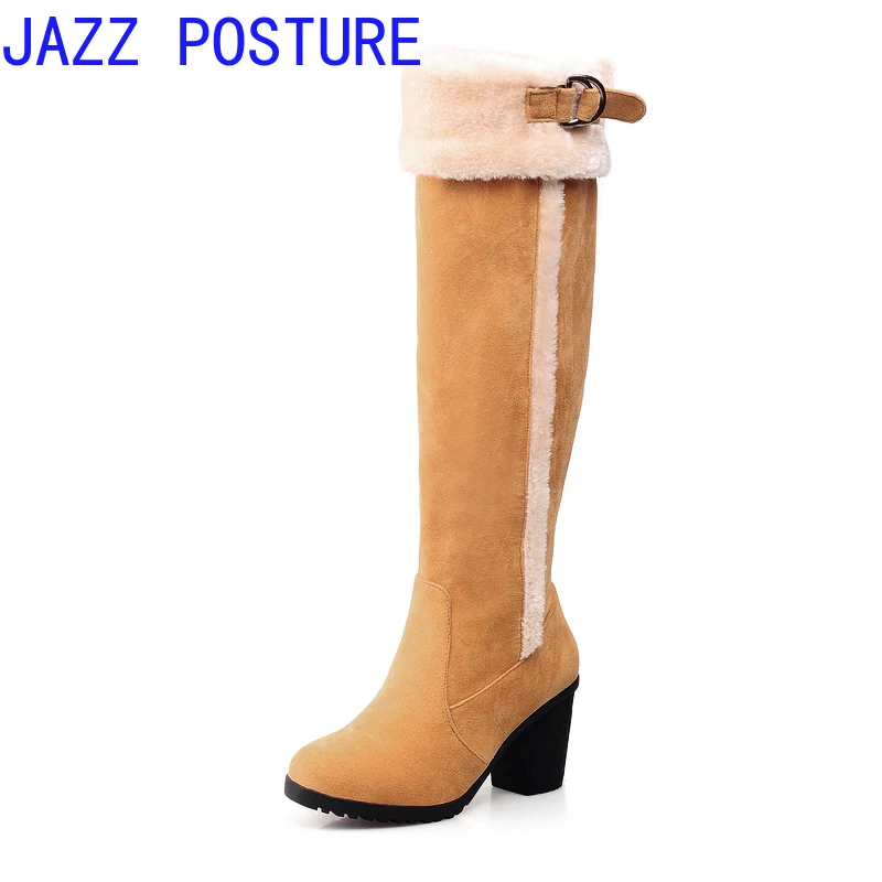 

JAZZPOSTURE / Fashion Suede Women's High Heels Women's Thick Knee High Boots Size 34-43 w331