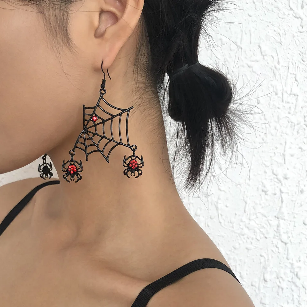 

Gothic Spider Web Horror Funky Black Earrings For Women Exaggerated Halloween Long Hanging Piercing Eardrop Girl Party Jewelry