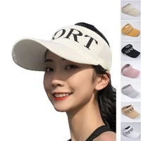 summer women breathable empty top sun visor hat knitting big wide brim straw letter sun caps uv protection hat for men and women