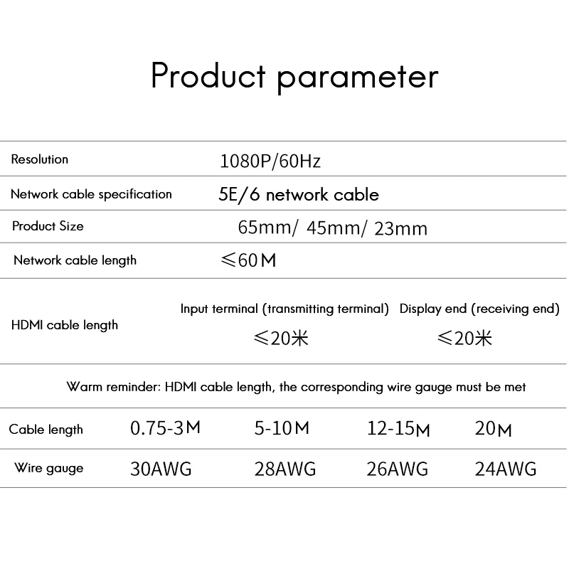 

HDMI Extender 60M Network Cable Transmitter Signal Amplifier RJ45 to 1080P@60 Hz Transceiver