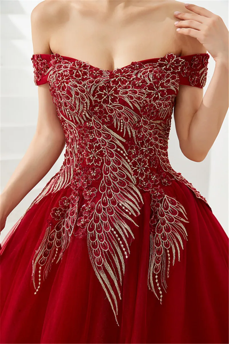 

SWEMILE Luxury Peacock Lace Prom Dresses Long Sexy Backless Ball Gown Appliques Beads Prom Gown Vestido De Festa
