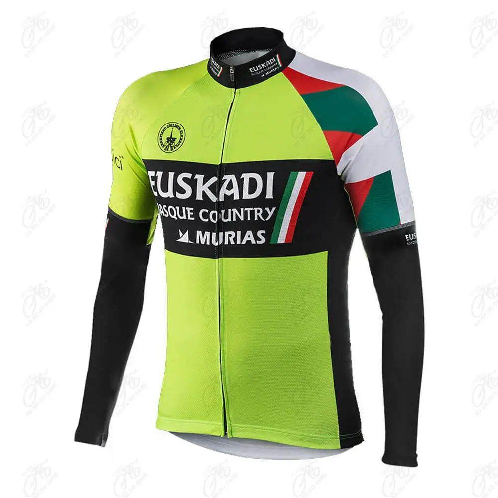 2021 Winter Euskadi Cycling Jersey Set Men Long Sleeve Green Bike Clothing Thermal Fleece Road Wear Suit Bicycle Bib Pants | Спорт и